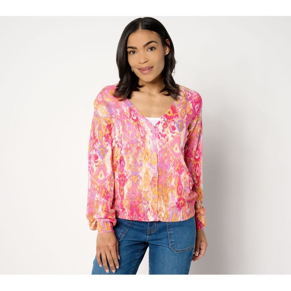Top Knot Women's Sweater Sz L Denim & Co. Canyon Retreat V-Neck Pink A644582